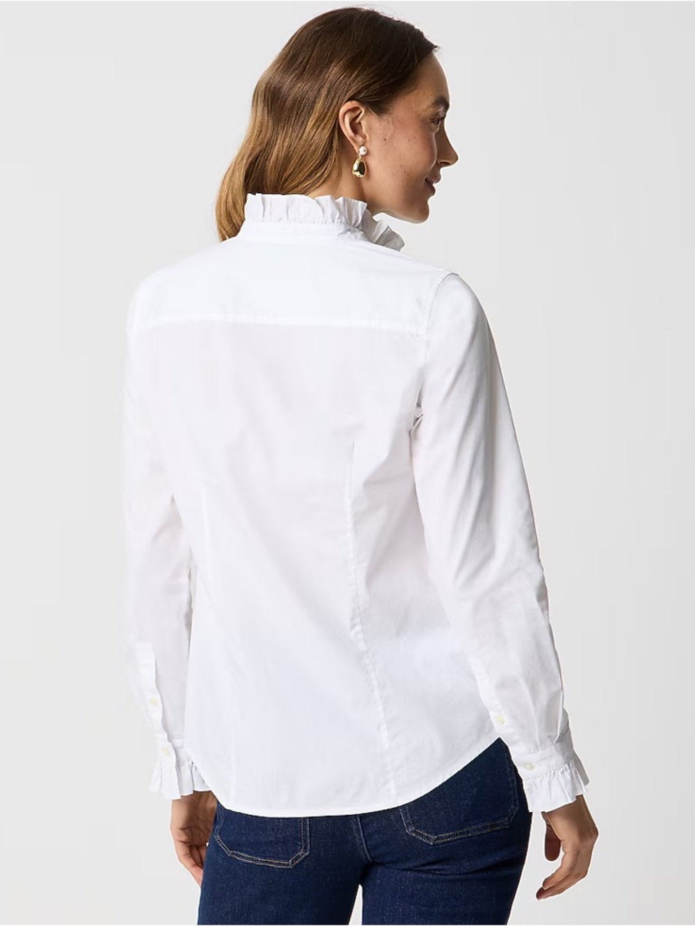 J.Crew Factory Ruffle Button-Up Top in White Size Large - Picture 2 of 5